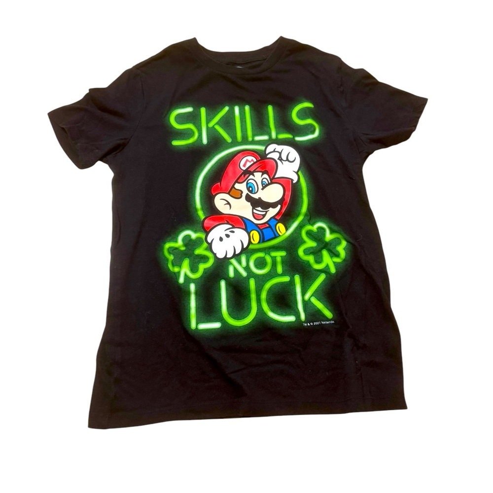 Old Navy | Neon Green andBlack T-Shirt with Mario Bros Graphic Size Large 10/12
